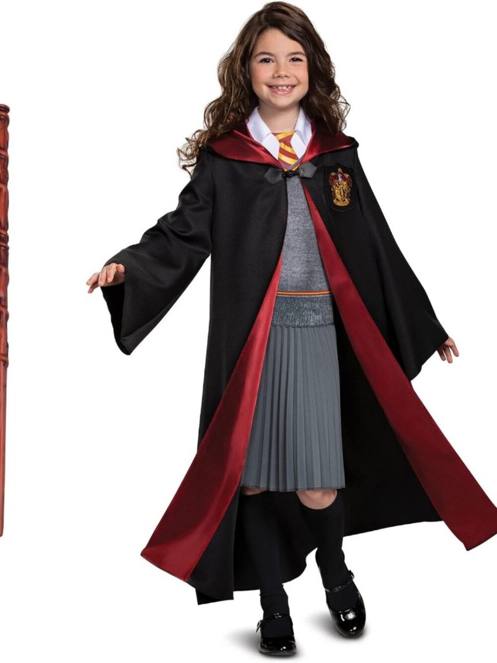 Deluxe Wizard Costume Set for Kids - Hooded Robe & Wand, Size Large (10-12)